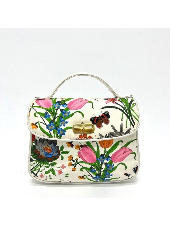 Gucci Handbags - Gucci Handbag Flora Canvas Leather White Multi